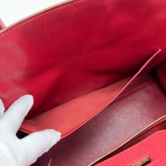 HERMES Birkin 35 GHW Vintage Rouge Vif Epsom Leather Shoulder Bag - Picture 7 of 10